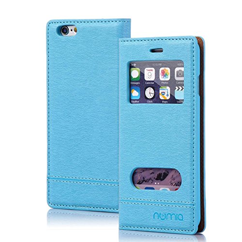 numia Schutzhülle kompatibel mit iPhone 7 Hülle [Sicht-Fenster View] PU Leder Tasche [Blau] von numia