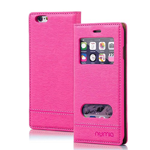 numia Schutzhülle kompatibel mit iPhone XS Hülle [Sicht-Fenster View] PU Leder Tasche iPhone X [Pink] von numia