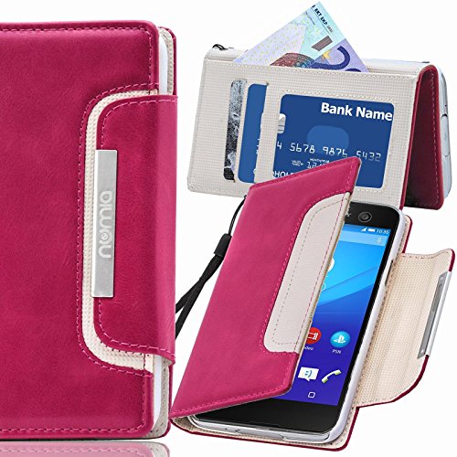 numia Sony Xperia E1 Hülle, Handyhülle Handy Schutzhülle [Book-Style Handytasche mit Standfunktion und Kartenfach] Pu Leder Tasche für Sony Xperia E1 Dual Case Cover [Pink-Weiss] von numia