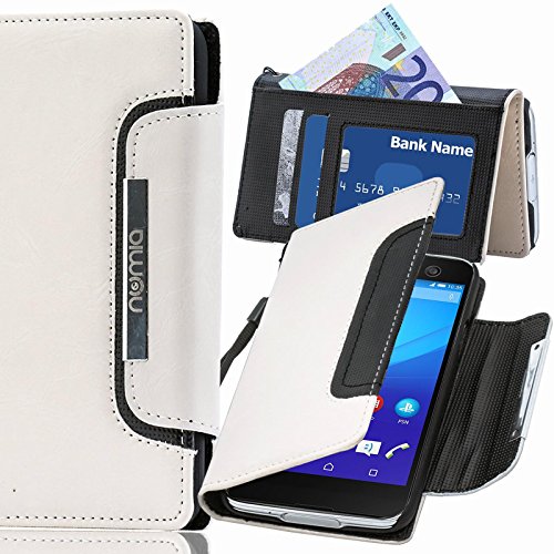 numia Sony Xperia E4 Hülle, Handyhülle Handy Schutzhülle [Book-Style Handytasche mit Standfunktion und Kartenfach] Pu Leder Tasche für Sony Xperia E4 Dual Case Cover [Weiss-Schwarz] von numia