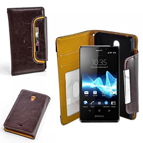 numia Sony Xperia Mint Hülle, Handyhülle Handy Schutzhülle [Book-Style Handytasche mit Standfunktion und Kartenfach] Pu Leder Tasche für Sony Xperia Mint LT30p Case Cover [Braun-Orange] von numia