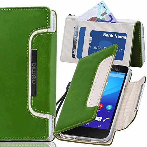 numia Sony Xperia Z Hülle, Handyhülle Handy Schutzhülle [Book-Style Handytasche mit Standfunktion und Kartenfach] Pu Leder Tasche für Sony Xperia Z Case Cover [Grün-Weiss] von numia