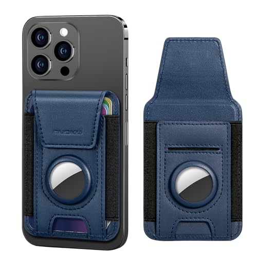 nuoku Magnetische Wallet für iPhone 15/14/13/12 Serie, Kompatibel mit Magsafe Wallet für Air Tag Hülle, Nicht für 13 Mini/12 Mini, Maximal Halten 7 Karten (Blau) von nuoku