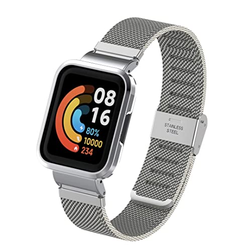 nuosiweilang Armband kompatibel mit Xiaomi Mi Watch Lite 2/Redmi Watch 2, Mi Watch Lite 2, Uhrenarmband aus Edelstahl, gewebt, aus Mesh, silberfarben von nuosiweilang