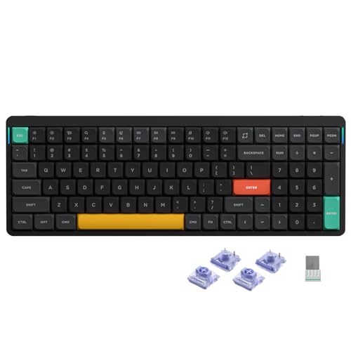 nuphy Air96 v2 Mechanische Tastatur QMK/VIA, 96% Low Profile Kabellose Tastatur, Bluetooth 5.1, 2.4GHz und Kabelverbindung, Kompatibel mit Windows und Mac OS Systemen - Basalt Black Switch Wisteria von nuphy