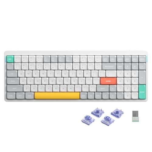 nuphy Air96 v2 Mechanische Tastatur QMK/VIA, 96% Low Profile Kabellose Tastatur, Bluetooth 5.1, 2.4GHz und Kabelverbindung, Kompatibel mit Windows und Mac OS Systemen - Ionic White Switch Wisteria von nuphy