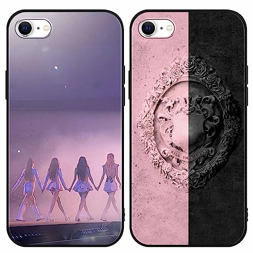 [2 Stück] Blackpink Handyhülle mit Apple iPhone 8 iPhone 7 iPhone SE 2022/2020 Hülle 4,7", Kpop Muster Motiv Design Schutzhülle Gemustert Kratzfest Stoßfest TPU für Blink für iPhone 8 7 Hüllen,02 von nurkorki