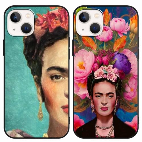 2 Stück Handyhülle Kompatibel mit Apple iPhone 13 iPhone 14 Hülle 6,1",Frida Kahlo Portraits Aesthetic Muster Design Silikon TPU Stoßfest Schutzhülle für iPhone 13 iPhone 14,KameraSchutz 2 von nurkorki