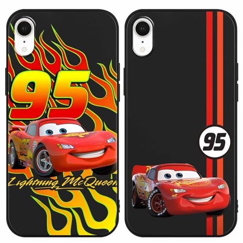 [2 Stück] Handyhülle für Apple iPhone XR 6,1" Hülle, Schutzhülle Motiv 95 Cars Lightning McQueen Hülle Weiche Silikon Stoßfest TPU Sanft Bumper Case für iPhone XR, M1 von nurkorki