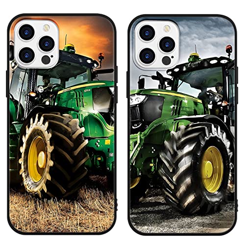 [2 Stück] Handyhülle für iPhone 13 iPhone 14 Hülle 6,1", Schutzhülle Weich Stoßfest TPU Silikon Case Grün/Schwarz Cartoon Cool Trecker Traktor Motiv Design Hülle für Männer Freund Jungs Geschenke von nurkorki