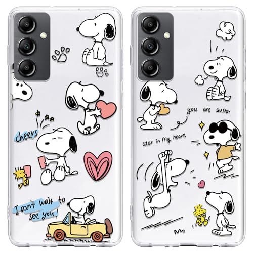 [2 Stück] Schutzhülle für Samsung Galaxy A14 5G Hülle 6.8", Handyhülle Snoopy Niedlich Karikatur Muster Transparente TPU Silikon Einzigartige Lustig Beschützen Hülle mit Samsung Galaxy A14 von nurkorki