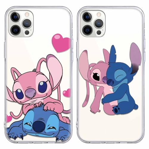 [2 Stück] Transparent Handyhülle für iPhone 14 Pro Max Hülle 6,7 Zoll, Weiche TPU Silikon Kawaii Anime Stitch Muster Case ,Matt Stoßfeste Kratzfest Schutzhülle Kompatibel mit iPhone 14 Pro Max von nurkorki