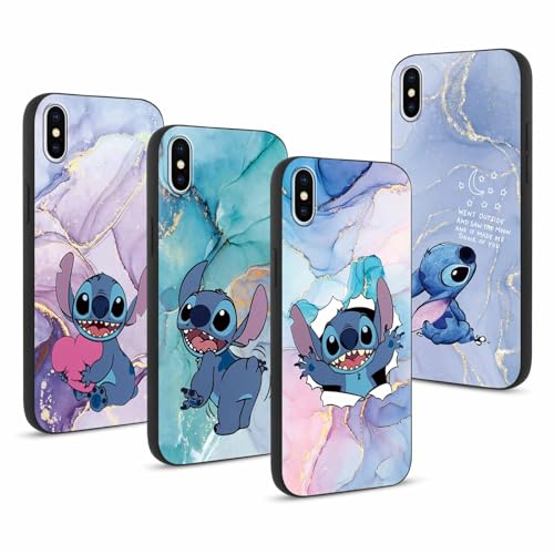 [4 Pack] Stitch Handyhülle für Apple iPhone X XS Hülle 5,8",Marmor Schutzhülle Aesthetic Niedlich Lustig Muster Anime Case,Stoßfest TPU Silikon für Mädchen Case (für iPhone XS) von nurkorki