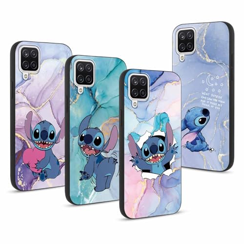 [4 Pack] Stitch Handyhülle für Samsung Galaxy A12 Hülle 6,5",Marmor Schutzhülle Aesthetic Niedlich Lustig Muster Anime Case,Stoßfest TPU Silikon für Mädchen Case (für Samsung A12) von nurkorki