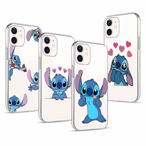 [4 Pack] Transparente Handyhülle für Apple iPhone 12 Pro Hülle 6,1",Stitch Niedliche Karikatur Anime Lustige Muster Schutzhülle TPU-Silikon Bumper Case für Mädchen-für iPhone12 Pro von nurkorki