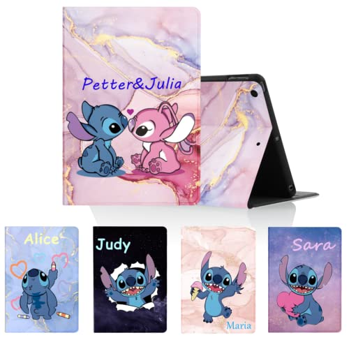 Personalisierte Hülle für Apple iPad 10 Generation 2022 10,9", Marmor Schutzhülle mit Cute Anime Stitch Text Customized Case PU Leder Flip Tablet Folio für Junge Mädchen von nurkorki