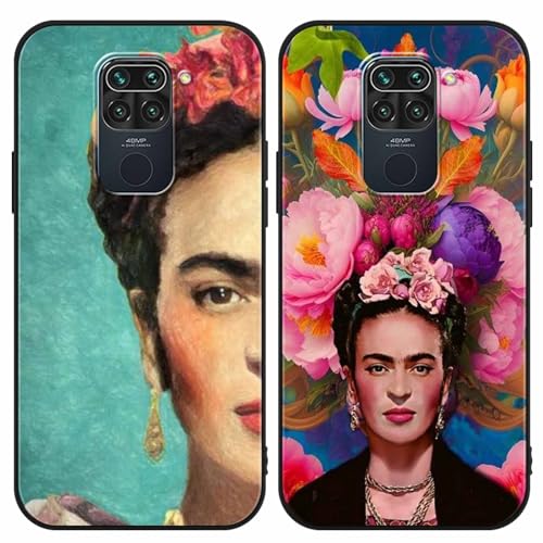 nurkorki 2 Stück Handyhülle Kompatibel mit Xiaomi Redmi Note 9 4G Hülle 6,53",Frida Kahlo Portraits Aesthetic Muster Design Silikon TPU Stoßfest Schutzhülle für Redmi 10X,KameraSchutz 2 von nurkorki