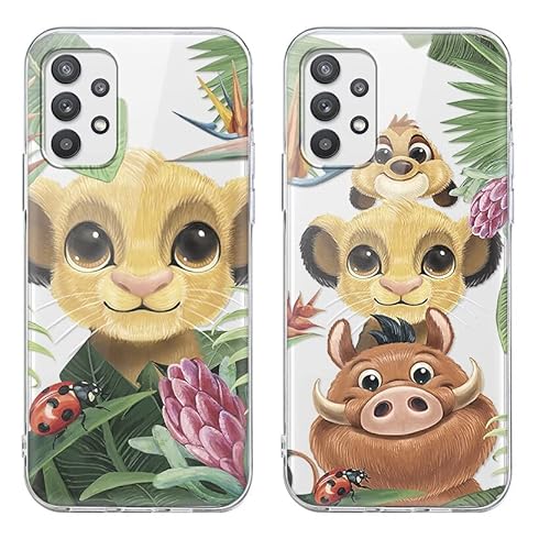 nurkorki [2 Stück] Handyhülle für Samsung Galaxy A32（5G） Hülle 6,5",Karikatur Kawaii Lion Motiv Manga Muster Weich TPU Silikon Matt Case Transparent Stoßfest Cover Kompatibel mit Samsung A32 Hülle von nurkorki