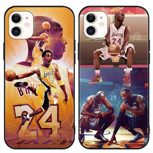 nurkorki [2 Stück Karikatur Cool Mode Handyhülle für iPhone 12 Mini Hülle 5,4",Basketball Sport Star 23 24 Design Muster Case,Weiche TPU Silikon Stoßfeste Schutzhülle für Junge Teenager Men,Schwarz von nurkorki