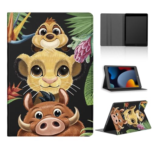nurkorki Cartoon Tablet Hülle für Samsung Galaxy Tab A9 8,7" (SM-X110/SM-X115),Ultra Dünn Weiches Schwarz TPU Cute Anime Lion Löwe Muster Design Flip PU Leder mit Standfunktion Stoßfest Case,Kawaii von nurkorki