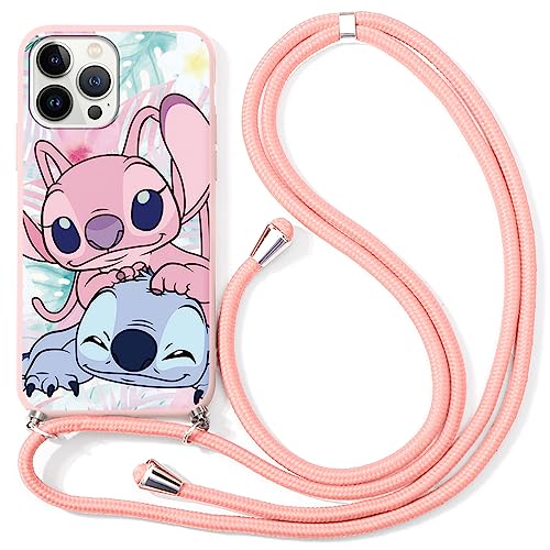 nurkorki Handykette Handyhülle für Apple iPhone 13 Pro - 6,1" Hülle mit Band, Schön Stitch Necklace Hülle mit Kordel zum Umhängen Silikon Weich TPU Schutzhülle für iPhone 13 Pro, Cute1 von nurkorki