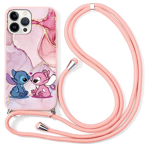 nurkorki Handykette Handyhülle für Apple iPhone 15-6,1" Hülle mit Band, Schön Stitch Necklace Hülle mit Kordel zum Umhängen Silikon Weich TPU Schutzhülle für iPhone 15, Cute9 von nurkorki