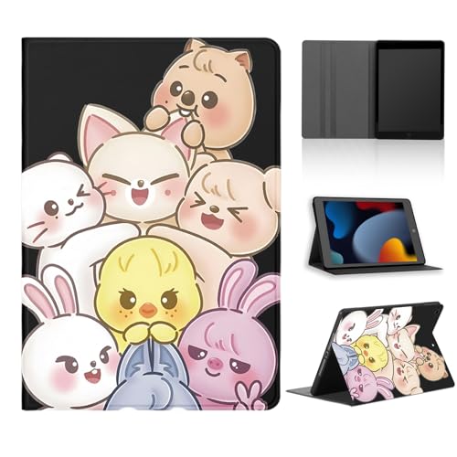 nurkorki Tablet Hülle für Apple iPad 10 Generation 2022 10,9",Schutzhülle mit Kpop Stray Kids Skzoo Muster Ästhetik Design Cover für Mädchen Skz Fans,PU Leder Flip Stoßfeste Schwarz Case,Cartoon von nurkorki