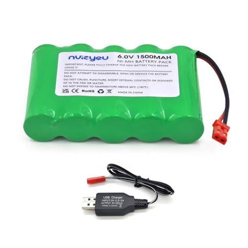 nvizyeu 6 V Akku, 1500 mAh AA wiederaufladbarer 6 V Nimh-Akku, geeignet für ferngesteuertes Auto, RC-LKW, Spielzeugfahrzeug, kommt mit Ladekabel (JST-Stecker) von nvizyeu
