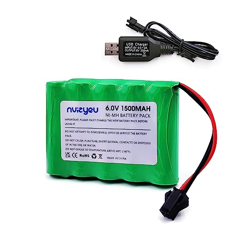 nvizyeu 6v Batterie, 1500mah wiederaufladbare 6v nimh akku, passend für rc Auto rc LKW Spielzeugfahrzeug, kommt mit 6v batterieladegerät von nvizyeu