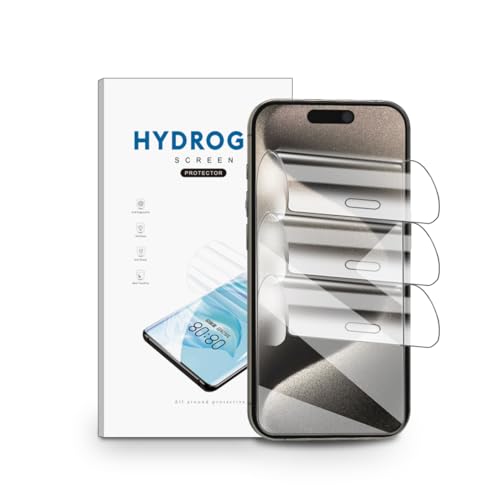 nvskvd Schutzfolie für iPhone 15 Pro, 3 Stück Hydrogel Folie Klar HD Weich TPU Displayschutzfolie Fingerabdruck-ID Unterstützen von nvskvd