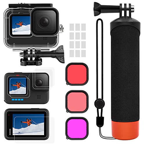 Zubehör Set Kit für GoPro Hero 12 11 10 9 Black, oGoDeal Wasserdicht Schutzhülle Gehäuse + Unterwasser Schwimmender Handgriff + Displayschutz + Rotfilter + Anti-Fog-Einsätze von oGoDeal