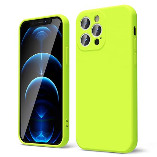 oakxco für iPhone 12 Pro Hülle Silikon Case, Dünn Schutz Gummi Original Handyhülle, Weich Slim Matt TPU Kameraschutz Stoßfest Schutzhülle, für Frauen Damen Mädchen, Leuchtend Neon Gelb von oakxco