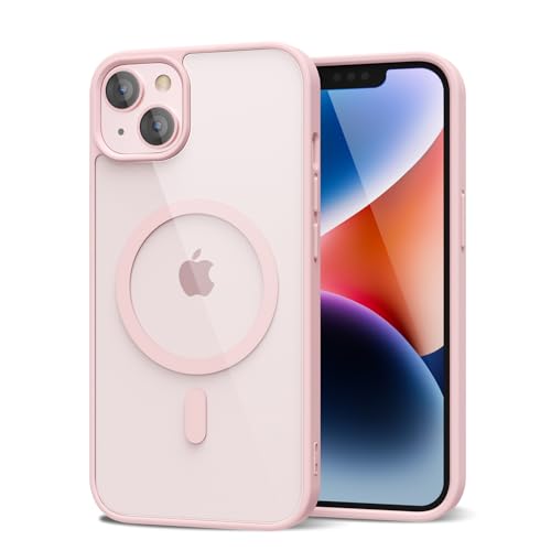 oakxco für iPhone 14 Plus Hülle Magsafe mit Kameraschutz, Vergilbungsbeständig, Klar Dünn Stoßfest Silikon & Plastik Handyhülle with Magnetisch, Original Cute Design Schutzhülle für Damen, Rosa von oakxco