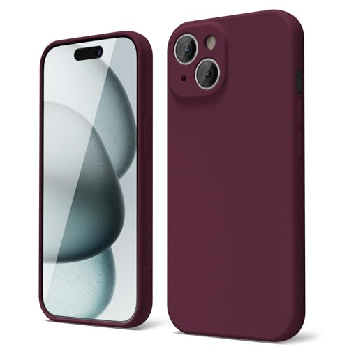 oakxco für iPhone 15 Hülle Silikon Case, Dünn Schutz Gummi Original Handyhülle, Weich Slim Matt TPU Kameraschutz Stoßfest rutschfest Kratzfest Leicht Schutzhülle, für Frauen Damen Mädchen, Weinrot von oakxco