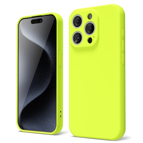 oakxco für iPhone 15 Pro Hülle Silikon Case, Dünn Schutz Gummi Original Handyhülle, Weich Slim Matt TPU Kameraschutz Stoßfest Kratzfest Schutzhülle, für Frauen Damen Mädchen, Leuchtend Neon Gelb von oakxco