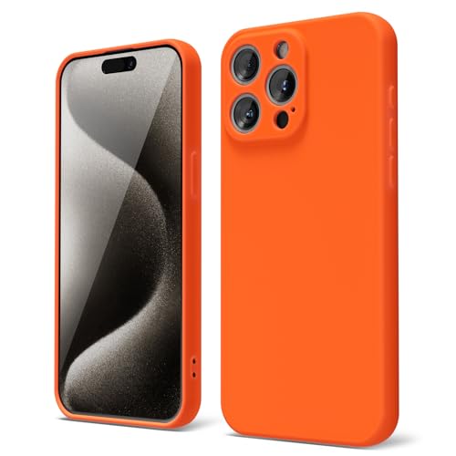 oakxco für iPhone 15 Pro Max Hülle Silikon Case, Dünn Schutz Gummi Original Handyhülle, Weich Slim Matt TPU Kameraschutz Stoßfest Kratzfest Schutzhülle, für Frauen Damen Mädchen, Leuchtend Orange von oakxco