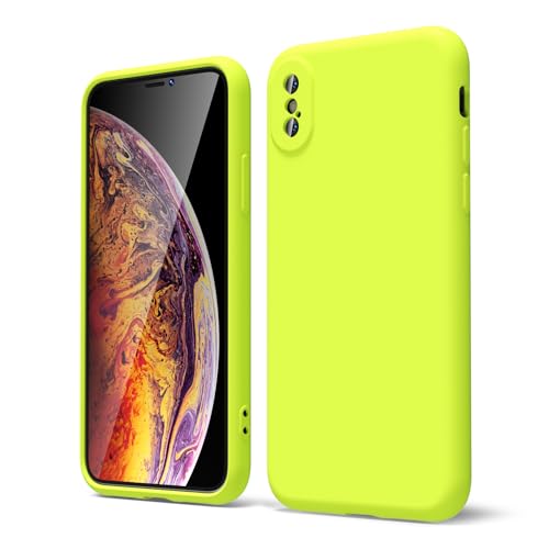 oakxco für iPhone X/iPhone XS Hülle Silikon Case, Dünn Schutz Gummi Original Handyhülle, Weich Slim Matt TPU Kameraschutz Stoßfest Kratzfest Schutzhülle, für Frauen Damen Mädchen, Leuchtend Neon Gelb von oakxco