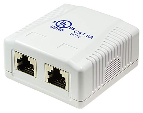 odedo® CAT 6A 10 Gigabit 500Mhz Anschlussdose Universal Netzwerkdose 2X RJ 45 voll geschirmt für 10 Gigabit Reinweiß RAL9010, AWG 22 23 24 25 26 Network Surface Mount Box STP (Mount Box 2port) von odedo