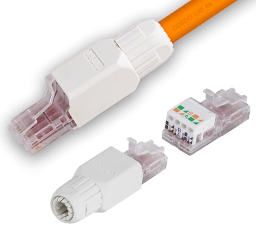 odedo 10x RJ45 Netzwerkstecker CAT6A CAT7 werkzeuglos Lan Stecker werkzeugfreie Montage, Ethernet 10Gbps PoE, kompatibel mit CAT6, für PC Server Router TV von odedo
