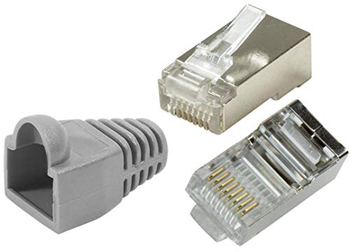 odedo 20er Pack RJ45 Crimpstecker CAT6 / 5e Metall geschirmt mit Knickschutz grau Crimp Stecker Netzwerk Lankabel Netzwerkstecker RJ 45 von odedo