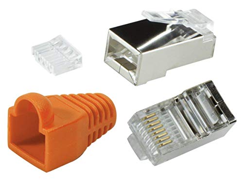 odedo 20x RJ45 Crimpstecker CAT 6 Metall geschirmt mit Einfädelhilfe und Knickschutz-Hülle orange. Netzwerkstecker Crimp Stecker von odedo