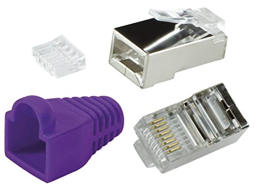 odedo 20x RJ45 Crimpstecker CAT 6 Metall geschirmt mit Einfädelhilfe und Knickschutz-Hülle. Netzwerkstecker Crimp Stecker Violett von odedo