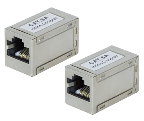 odedo 2er Pack CAT 6A 10G 10Gigabit RJ45 LAN Verbinder Metall geschirmt extra klein nur 3x1.7x1.6cm, Kupplung CAT 6, 6A & CAT 7 Netzwerkkabel verlängern, Inline-Coupler STP von odedo