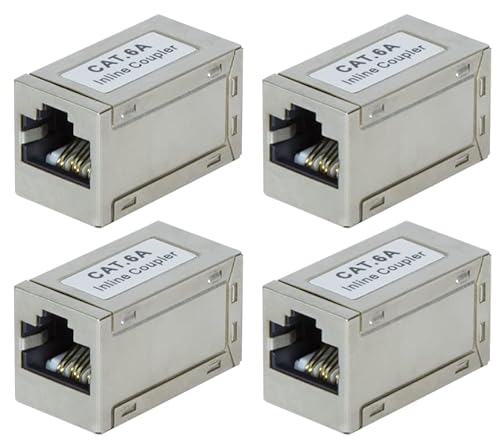 odedo 4er Pack CAT 6A 10G 10Gigabit RJ45 LAN Verbinder Metall geschirmt extra klein nur 3x1.7x1.6cm, Kupplung CAT 6, 6A & CAT 7 Inline-Coupler STP von odedo