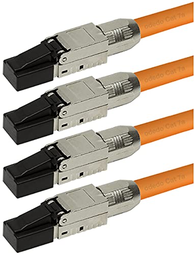 odedo 4x CAT6A & CAT7 RJ45 Netzwerkstecker Crimp Stecker bis 10 Gigabit für Verlegekabel Netzwerkkabel, werkzeuglose Montage Crimpstecker Installationskabel auch PoE+, AWG 22-26 von odedo