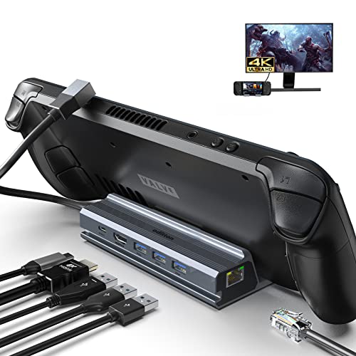 Steam Deck Docking Station, oditton 6 in 1 Steam Deck Dock with HDMI 2.0 4K@60Hz, Gigabit Ethernet, 3 USB-A 3.0 and Charging USB-C Port Compatible with Valve Steam Deck, TV, Switch, Tablet von oditton