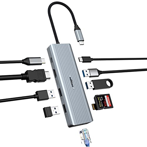 USB C Hub, oditton 10 in 1 Docking Station USB C Adapter mit 4K HDMI, 2* USB-A 3.0, 2* USB-A 2.0, USB-C Dataport, 100W PD, Ethernet RJ45, SD&TF Kartenleser, Kompatibel mit MacBook, iMac, Mehr. von oditton