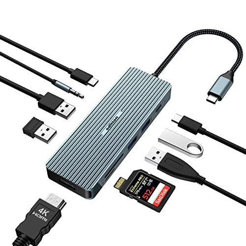 USB C Hub, oditton 10 in 1 Triple Display Laptop USB C Docking Station, USB C Hub Adapter für MacBook & Windows (4K HDMI, PD 100W, SD/TF Card Reader, 4 USB Ports, USB C 3.0 Port, 3.5MM Jack) von oditton