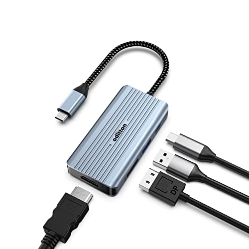 USB C Hub, oditton USB C Hub mit Zwei Displays 8K@30Hz HDMI 8K@30Hz DP, USB 3.0, 100W USB-C PD Ladeanschluss 4 Port Dockingstation Kompatibel mit Laptop, HDTV, Projektoren und Vielen Anderen C-Geräten von oditton