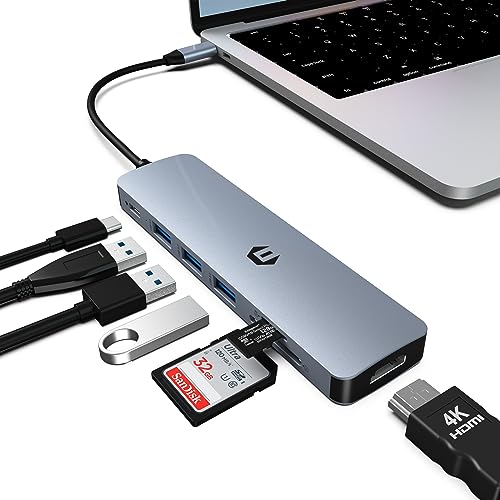 oditton USB C HUB, 7 in 1 Laptop Multiport Adapter Hub, HDMI Ausgang, 100W Power Delivery, 3 x USB 3.0 Ports, SD/TF Reader, Ideal for USB C Laptops Dell XPS/HP/Surface and More von oditton